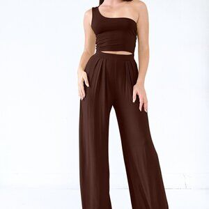 One Shoulder Crop and Pants Set